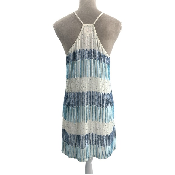 Parker Finn Beaded Silk Slip Dress Cocktail Party Wedding Guest Blue White Small - Picture 7 of 11